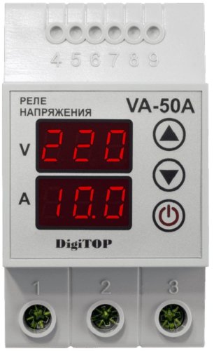 Реле напряжения и тока однофазное цифровое на DIN-рейку DigiTOP VA-50А 50А 50-400В картинка